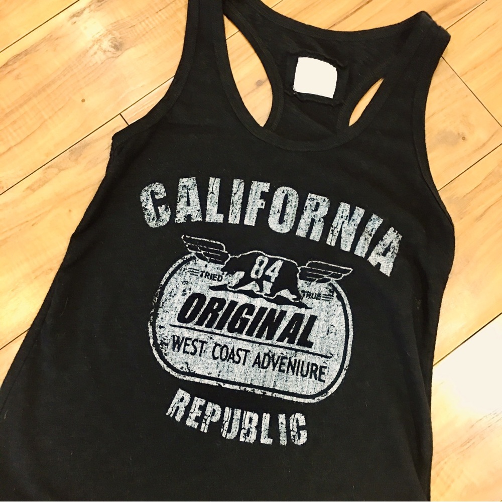 California Republic fitness racerback tank top shirt black cotton medium